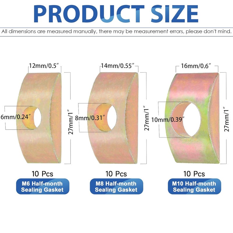 Glarks 30pcs M6/M8/M10 Solid Half Moon Nuts Washers Kit, Half Moon Lock Washer, Heavy Duty Half Moon Spacer Connector for Furniture Connecting, Hardware Accessories, Wooden Working - Image 2